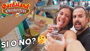 Alessia e Michael Red Lace a Gardaland Oktoberfest con birra bavarese e logo festa nel parco