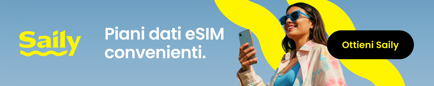 Banner pubblicitario Saily - Piani dati eSIM convenienti per viaggiare