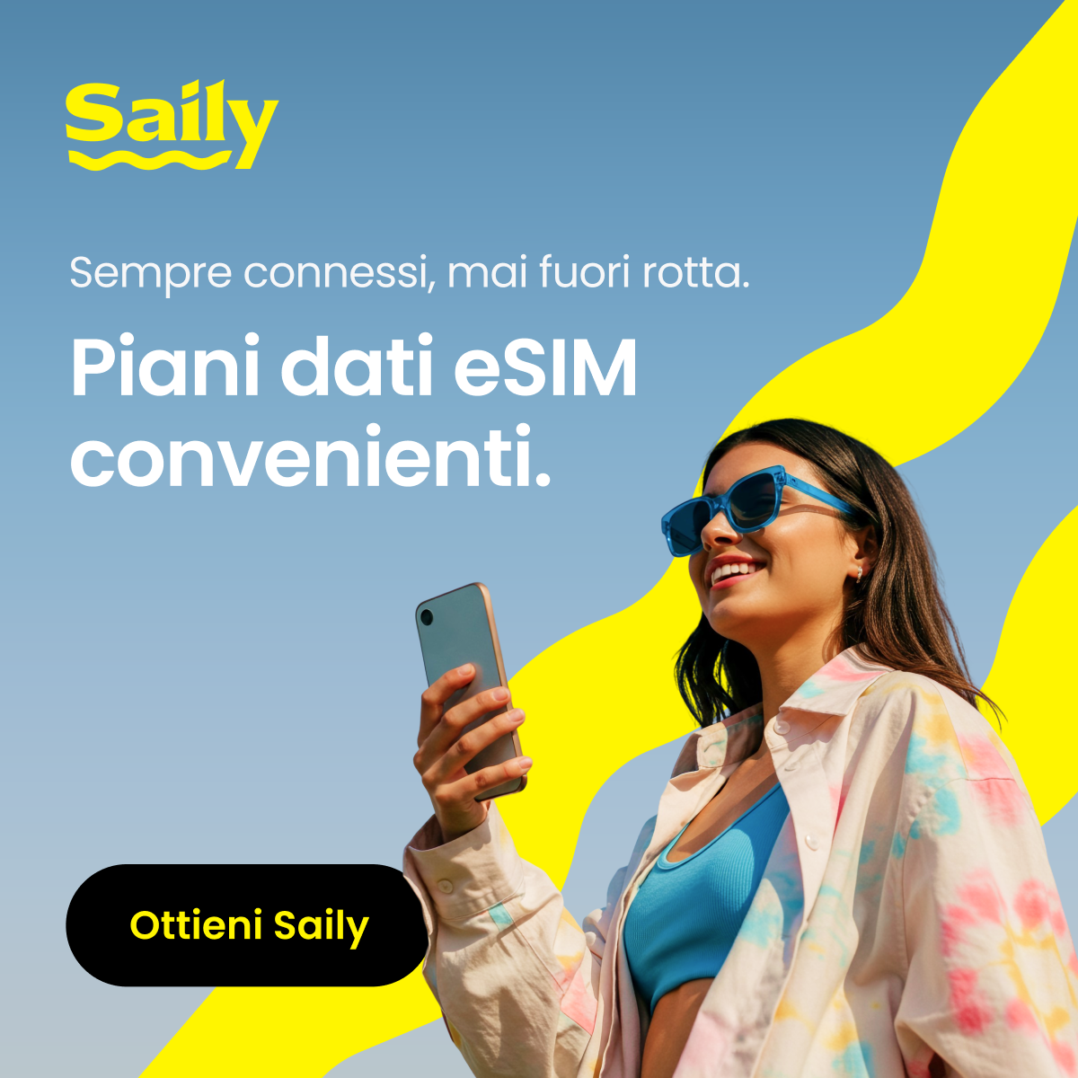 Banner pubblicitario Saily - Piani dati eSIM convenienti per viaggiare